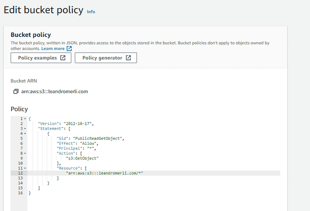 S3 Edit Bucket Policy AWS