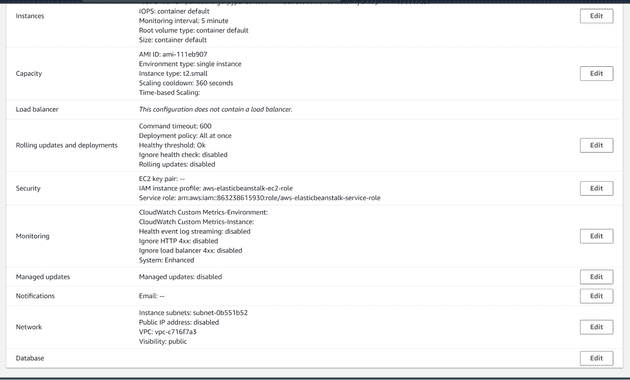 Elastic Beanstalk Configuration Single Instance