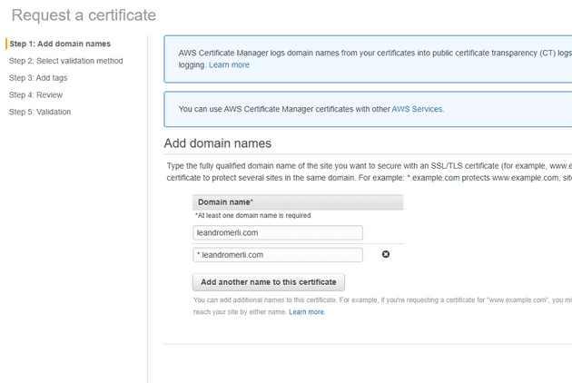 Request SSL Certificate AWS